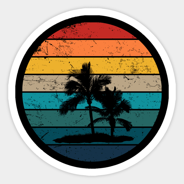 Retro Sunset with Palm Trees and seagull Sticker by DyrkWyst